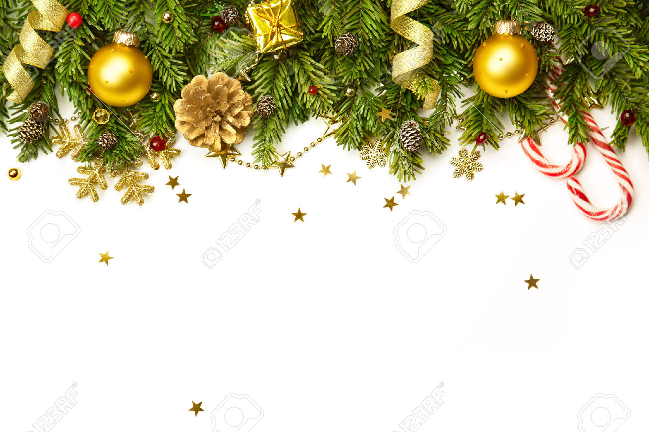 31914455 Christmas Tree Branches With Golden Baubles Stars Snowflakes Isolated On White Horizontal Border Stock Photo 31914455 Christmas Tree Branches With Golden Baubles Stars Snowflakes Isolated On White Horizontal Border Stock Photo